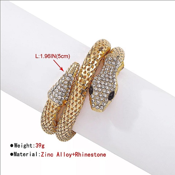 GOLD RHINESTONE SNAKE WRAP AROUND BRACELET - Picture 6 of 9